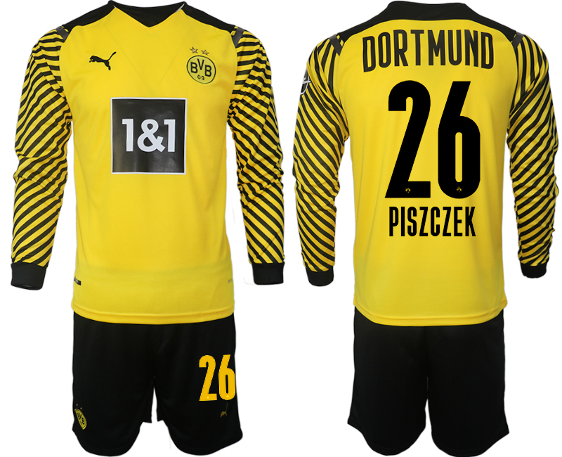 Men 2021-2022 Club Borussia Dortmund home yellow Long Sleeve #26 Soccer Jersey